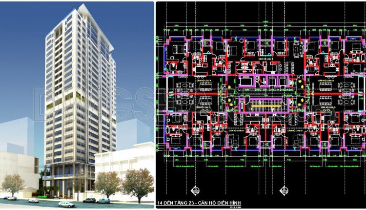 61. Free Cad Download – Typical Apartment Floor Plan (levels 14–23) Residential Building Dwg 2