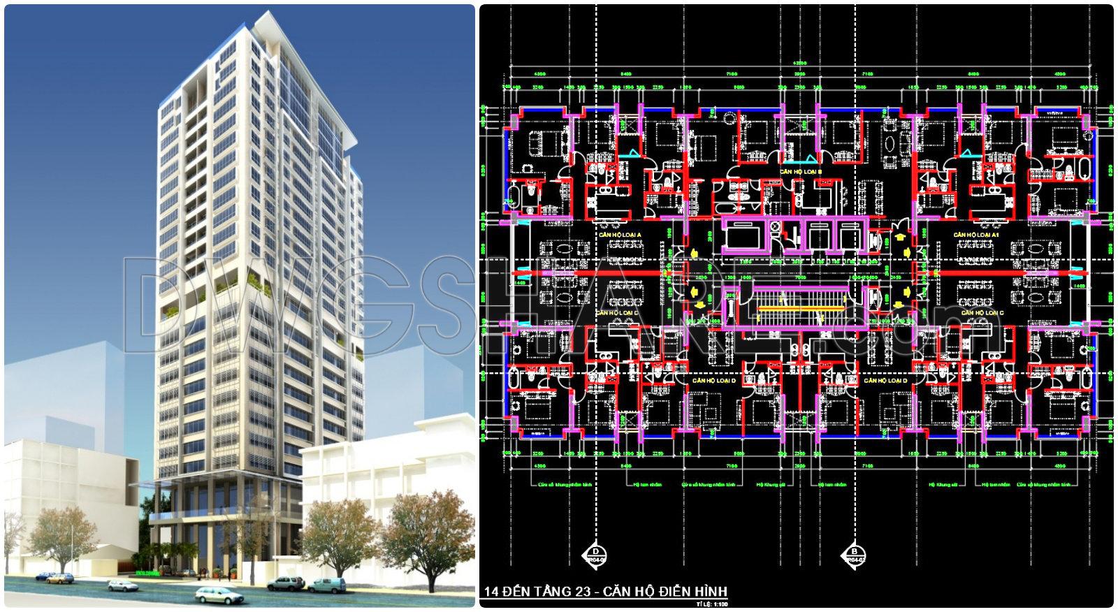 61. Free Cad Download – Typical Apartment Floor Plan (levels 14–23) Residential Building Dwg 2