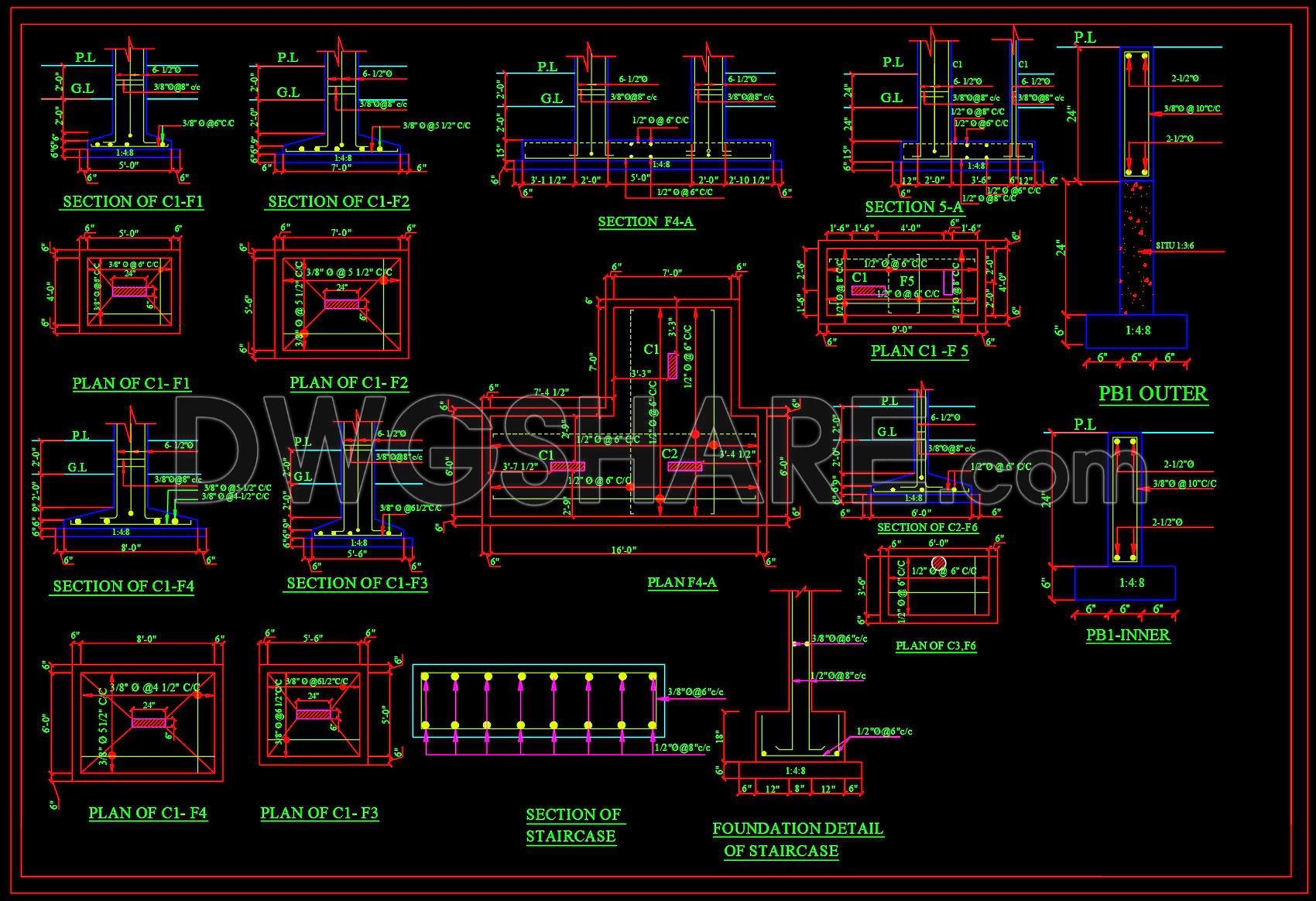 654. Structural Foundation Reinforced Concrete Sections – CAD Drawing DWG (1)