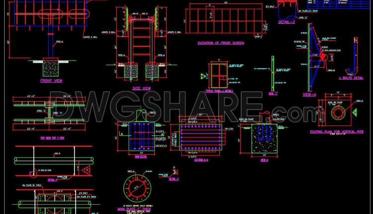 670. Ground-Mounted Double-Sided Signboard CAD Drawing (DWG) (1)