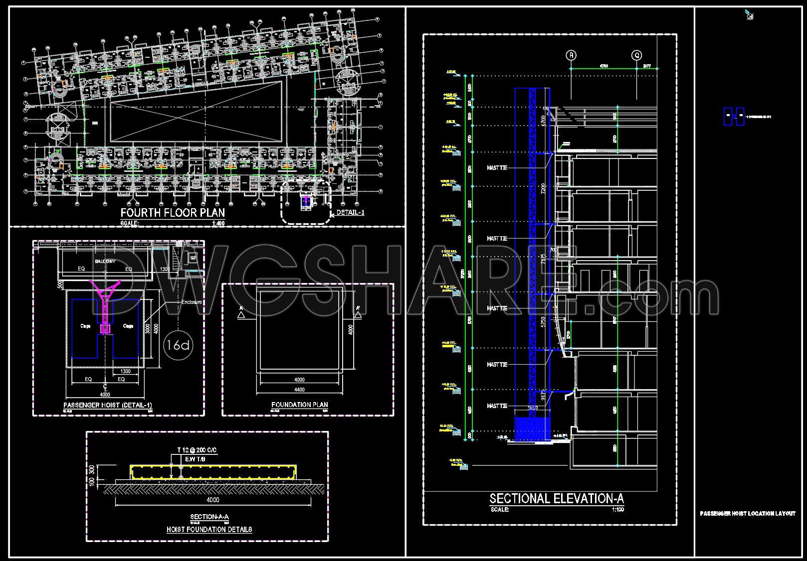 675. CAD DWG Template – Passenger Hoist Lift Plan (1)