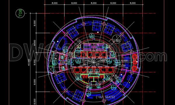 72. Free Download Circular Office Layout CAD Plan – Open Workspace with Central Lobby Core