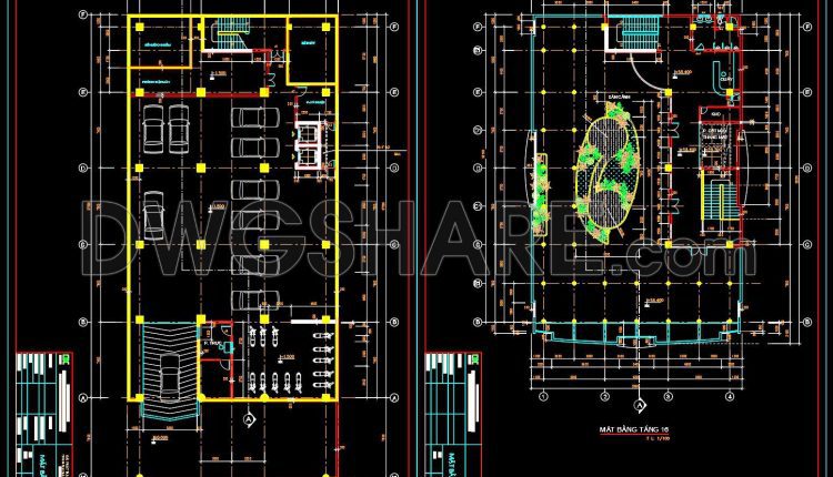 75. Free Download Cad Drawings – Basement & 16th Floor Office Building Plans (parking Layout, Vertical Core, And Functional Zoning)