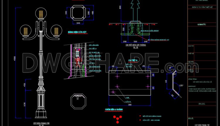 75. Free Download – Decorative Garden Light Pole Detail Drawing (1)