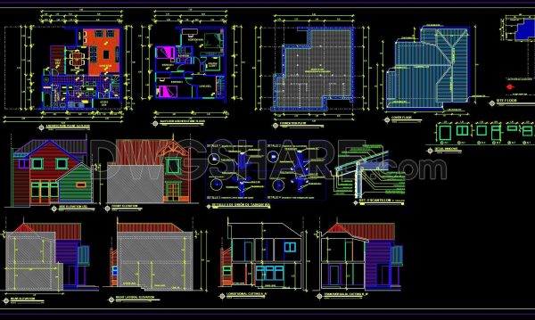 817. Free Download CAD Drawings of a Two-Storey Country House