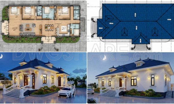 819. Free Download One-Storey House Construction Design Package – 4 Bedrooms, 180m2