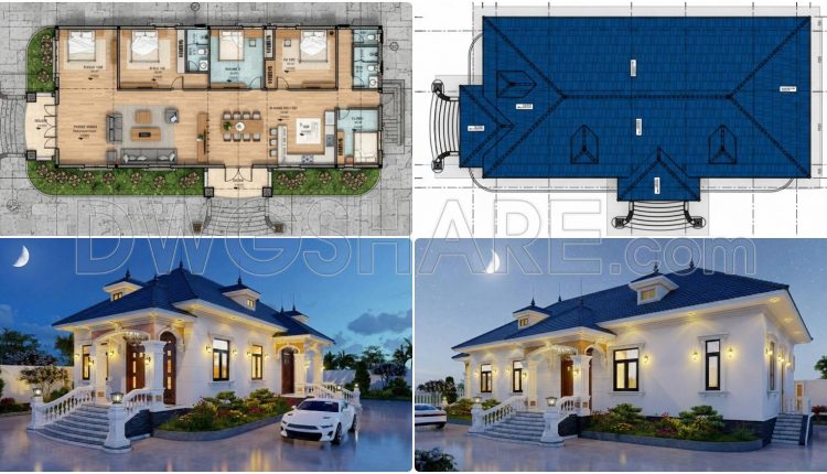819. Free Download One-storey House Construction Design Package – 4 Bedrooms, 180m2