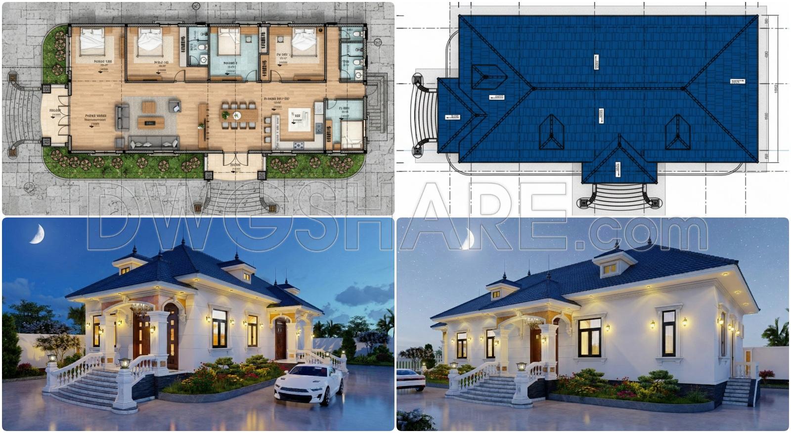 819. Free Download One-storey House Construction Design Package – 4 Bedrooms, 180m2