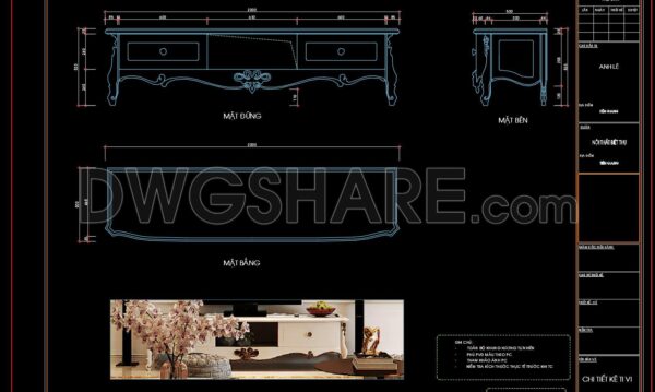 84. Free Download Living Room TV Cabinet 2D CAD Drawing