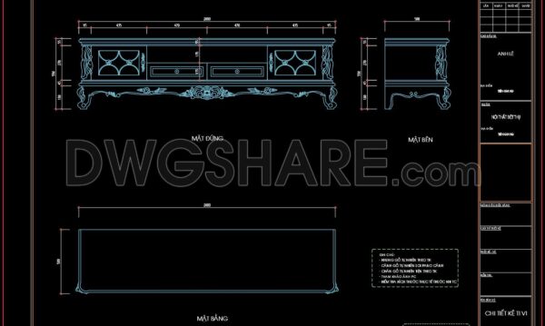87. Free Download Living Room TV Cabinet 2D CAD Drawing