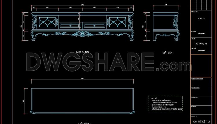 87. Free Download Living Room TV Cabinet 2D CAD Drawing (1)