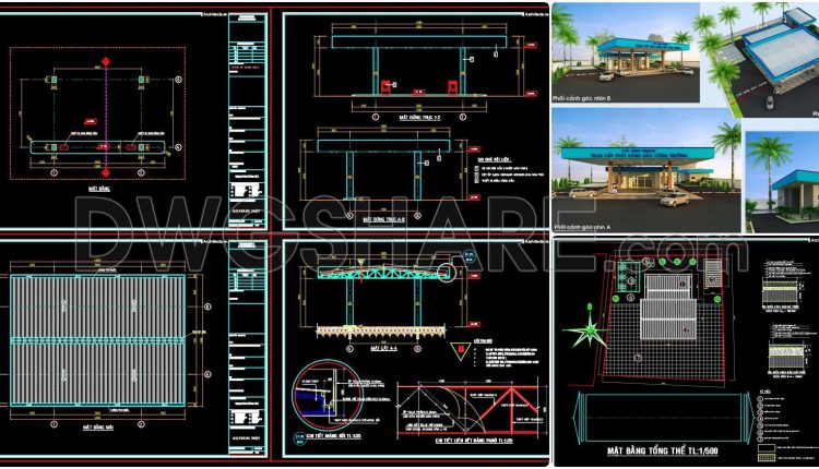 03. Free Download Of Gas Station Design Drawings With A Total Area Of 1,200 M2