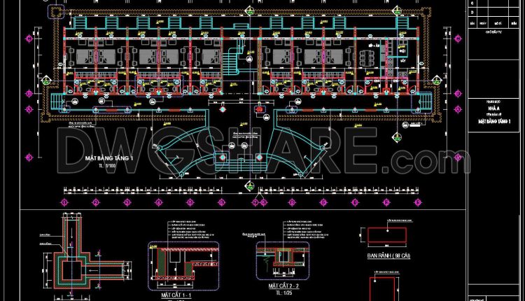 104. Free Download – Cad Floor Plan Layout Of Dormitory For Factory Staff