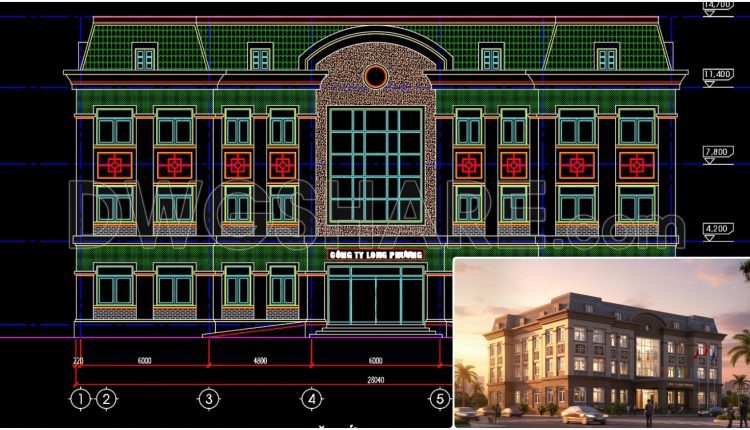 111. Free Download – Cad Elevation Drawing Of A 3-storey Office Building (2)