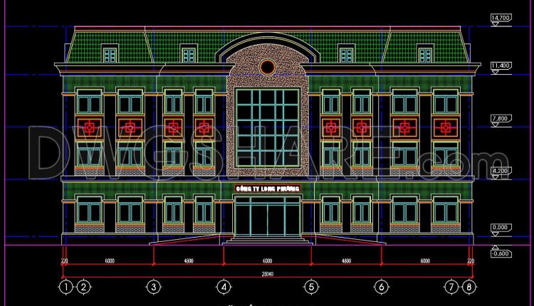 111. Free Download – Cad Elevation Drawing Of A 3-storey Office Building
