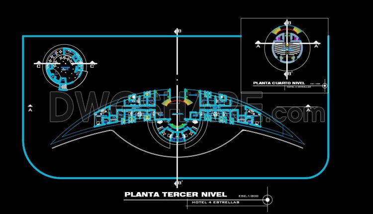 140. Free CAD DWG drawings – Architectural floor plans of a 4-star hotel project (3)
