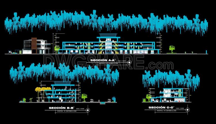 140. Free CAD DWG drawings – Architectural floor plans of a 4-star hotel project (2)