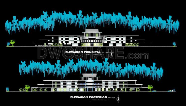 140. Free CAD DWG drawings – Architectural floor plans of a 4-star hotel project (1)