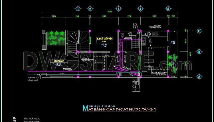 141. CAD drawings detailing the design of water supply and drainage systems for a 3-story townhouse (6)