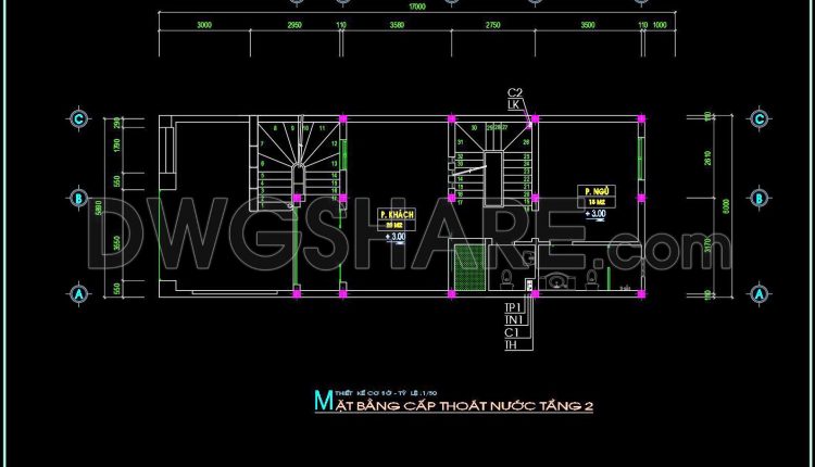 141. CAD drawings detailing the design of water supply and drainage systems for a 3-story townhouse (5)