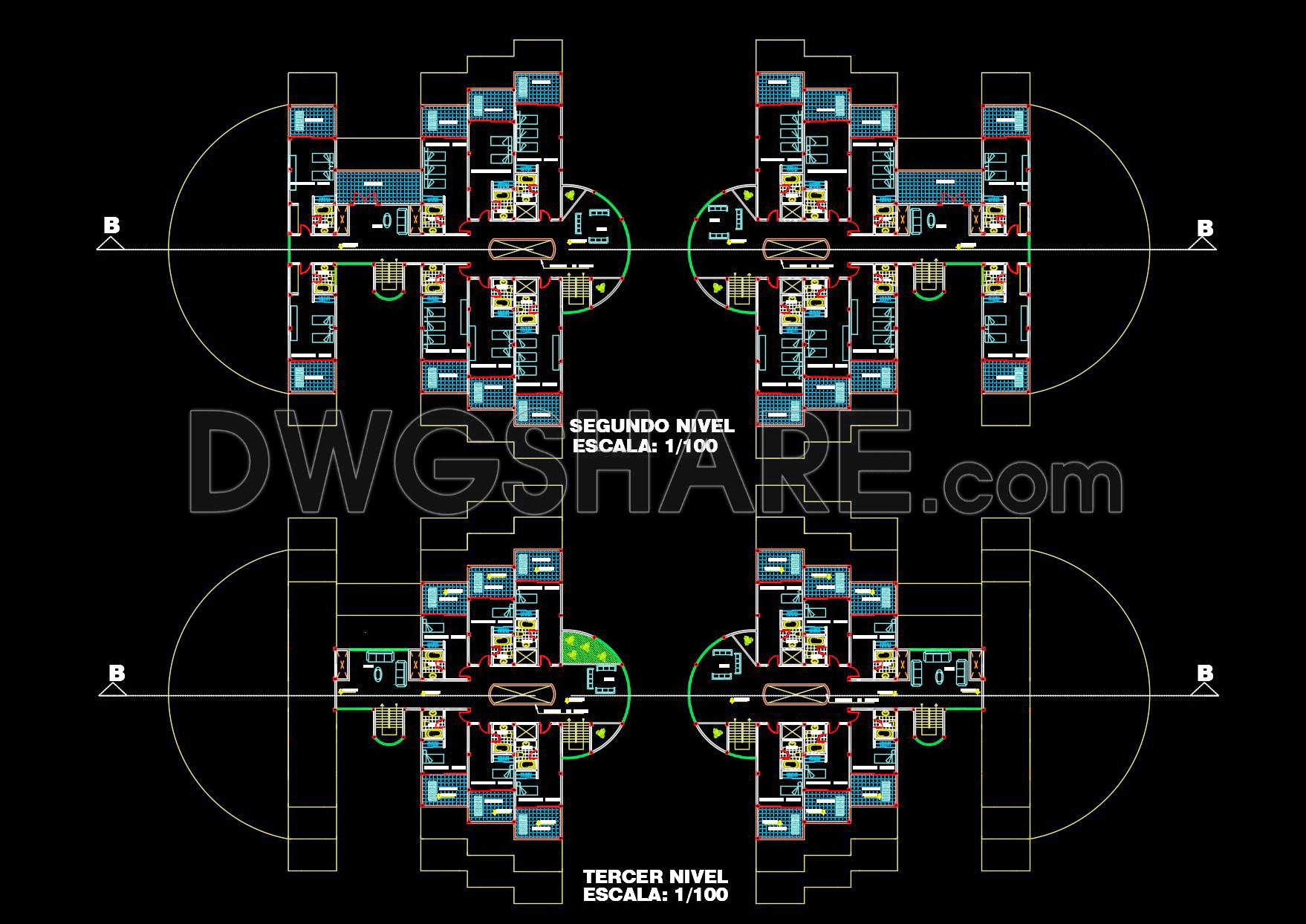 142. Download free CAD DWG – Hotel with restaurant floor layout plan (2)