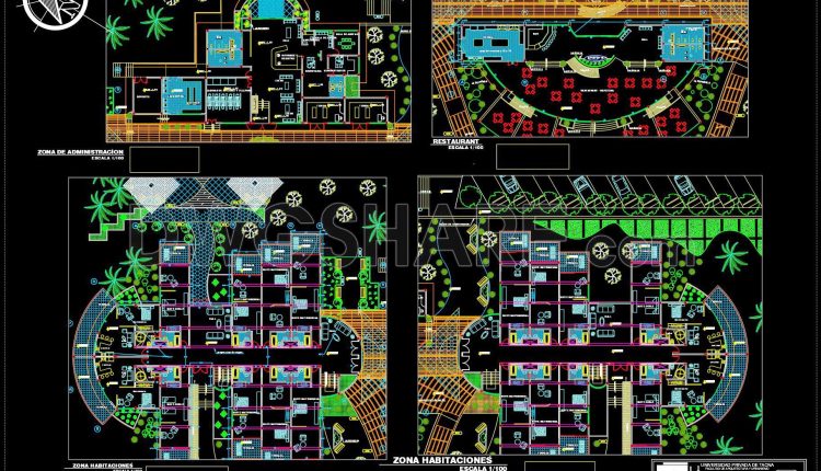 142. Download free CAD DWG – Hotel with restaurant floor layout plan (2)
