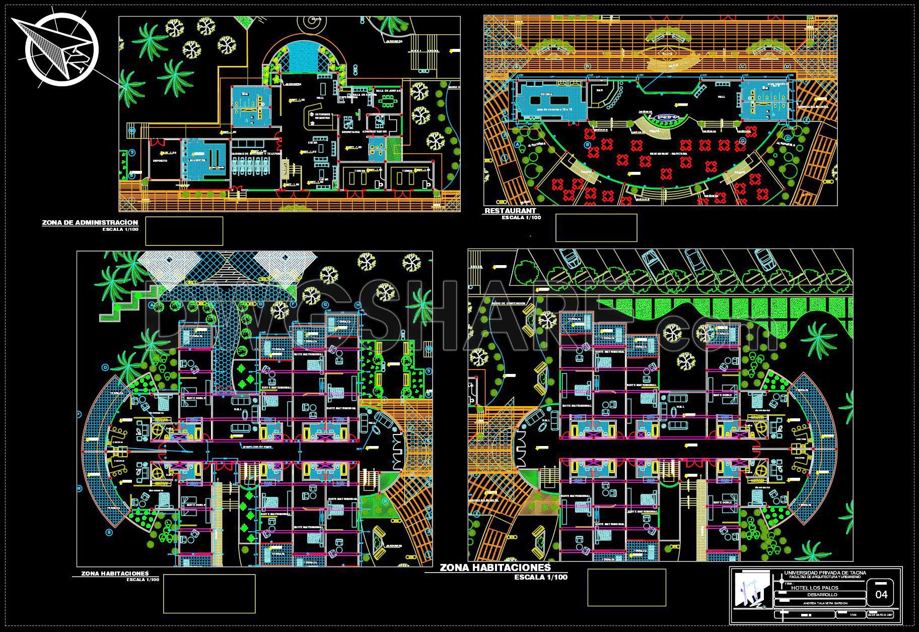 142. Download free CAD DWG – Hotel with restaurant floor layout plan (3)