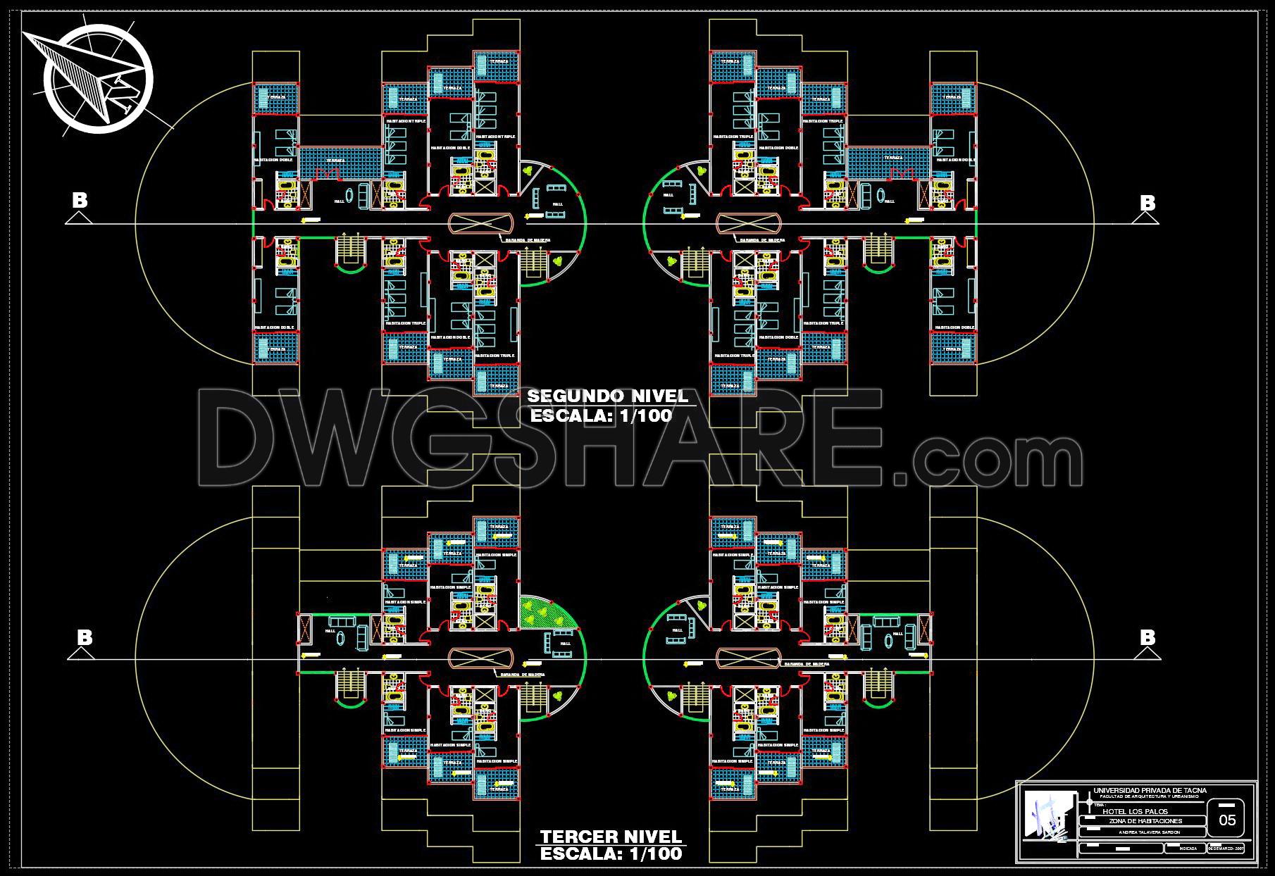 142. Download free CAD DWG – Hotel with restaurant floor layout plan (4)