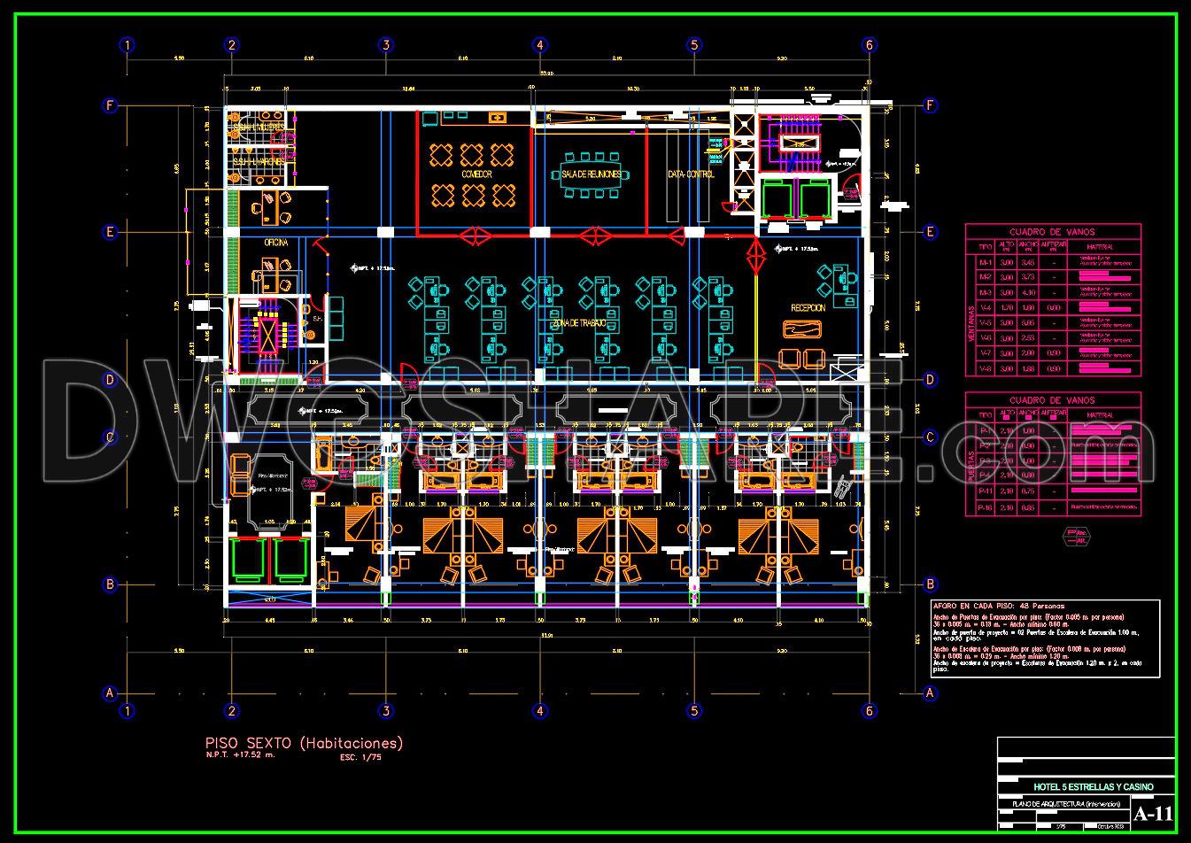 148. Free Cad Download – 5-star Hotel Sixth Floor Guestroom Layout Plan ...