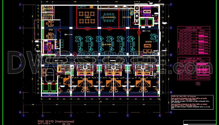148. Free Cad Download – 5-star Hotel Sixth Floor Guestroom Layout Plan