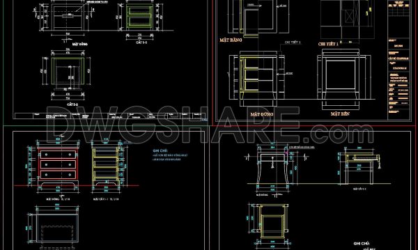 149. Download – CAD Shop Drawing of Bedside Table