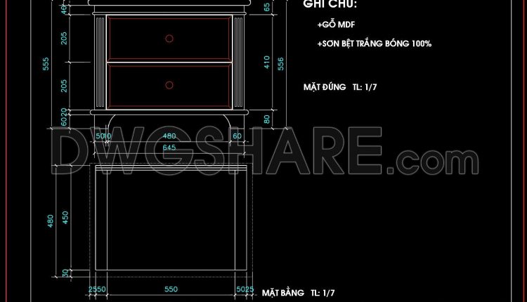 149. Free Download – CAD Shop Drawing of Bedside Table (1)