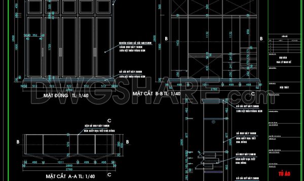 150. Free Download – Detailed Bedroom Wardrobe CAD Drawings (DWG File)