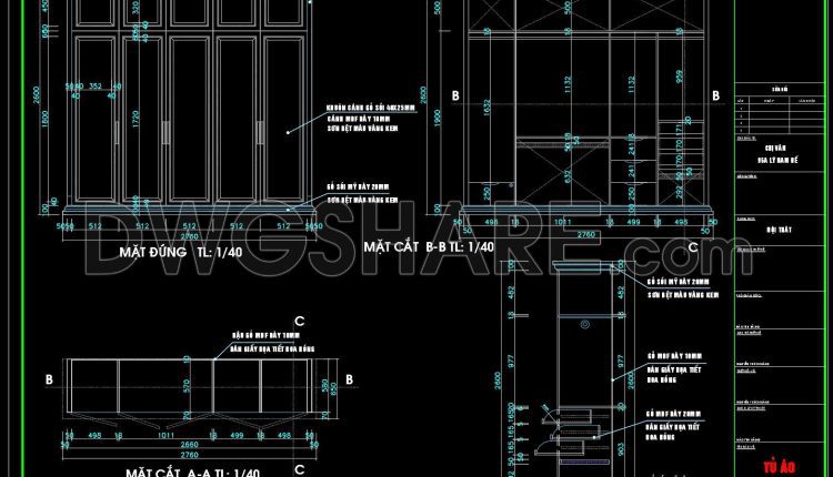 150. Free Download – Detailed Bedroom Wardrobe CAD Drawings (DWG File) (1)