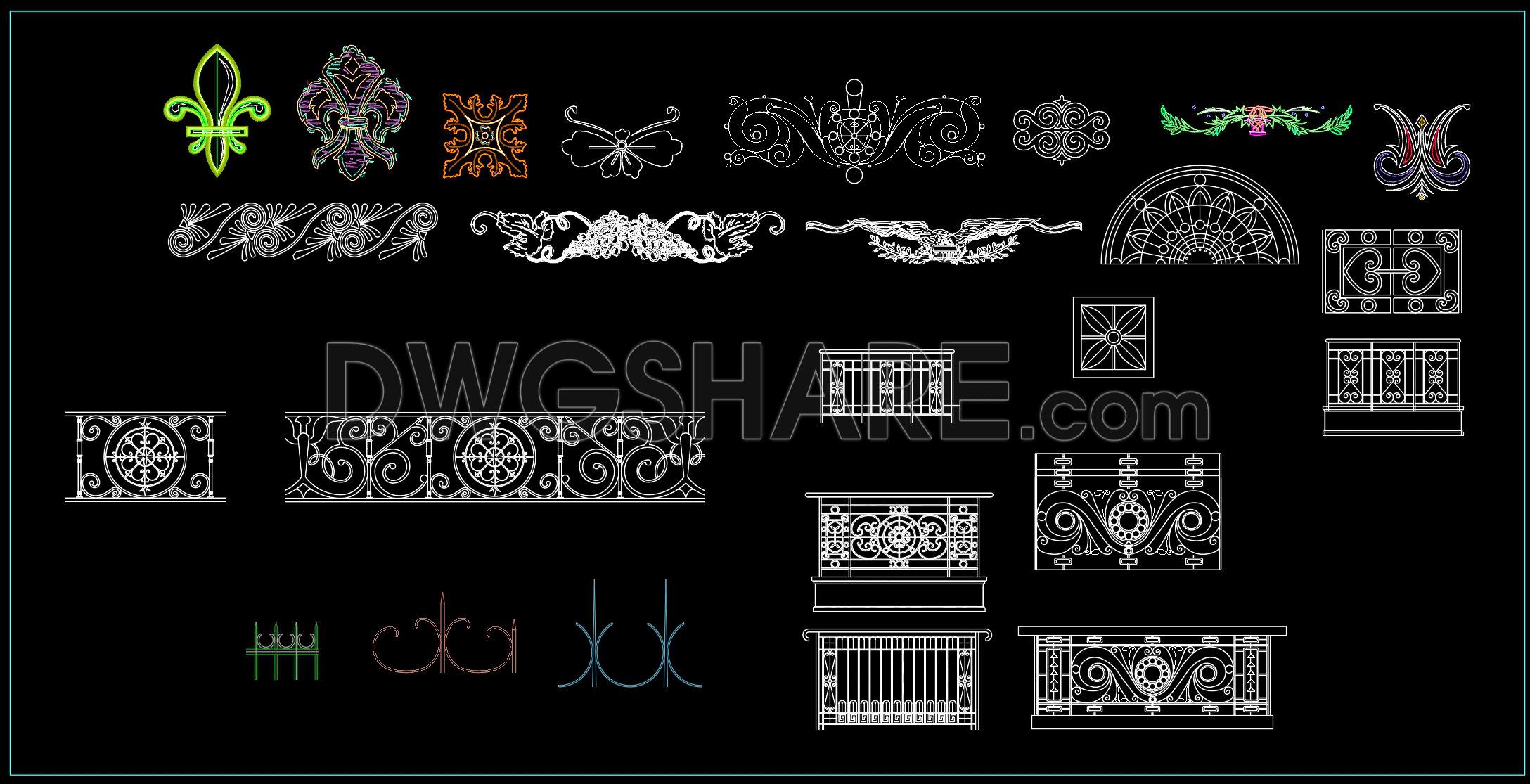 154. Classic Neoclassical Iron Scrollwork CAD Library for Architecture (1)