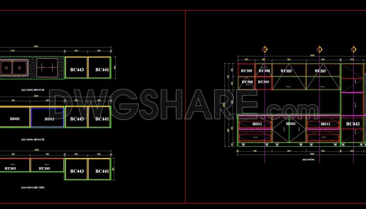 203. Free download CAD technical drawings of kitchen cabinets for the house (1)