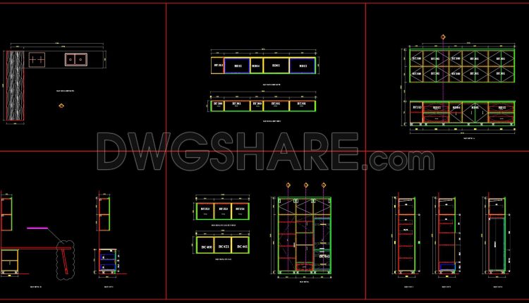 204. Free download CAD technical drawings of kitchen cabinets for the house (1)