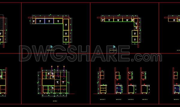 205. Free download CAD technical drawings of kitchen cabinets for the house