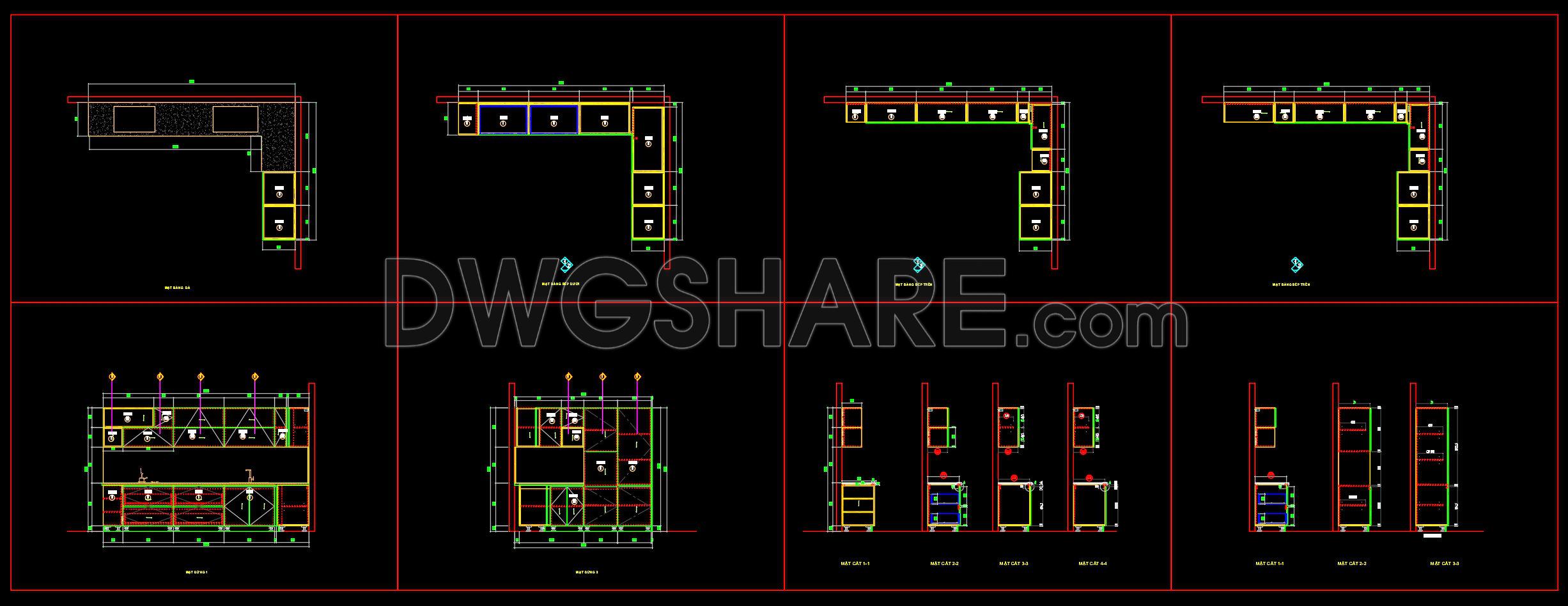 205. Free download CAD technical drawings of kitchen cabinets for the house (1)