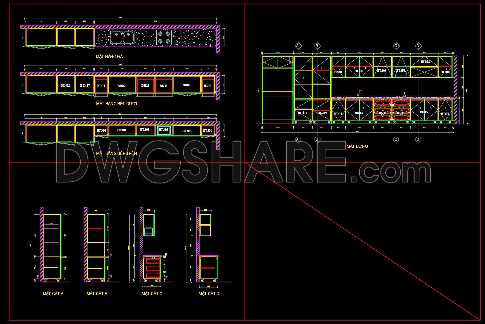 210. Download Free Detailed CAD Drawings of Home Kitchen Cabinets (1)