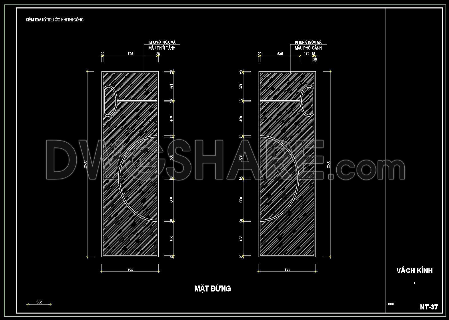 216. Download CAD Drawing of Decorative Glass Partition with Stainless Steel Frame (1)