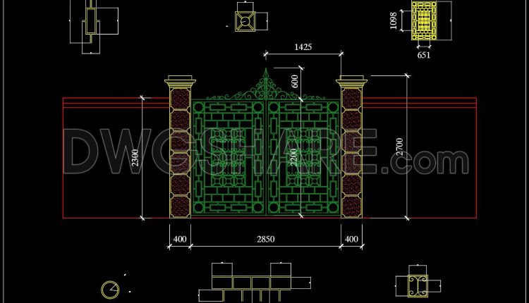 232. Free CAD Gate & Fence Drawing for Residential Houses (2)