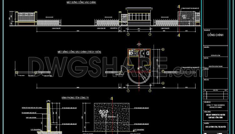 234. Free Download Detailed CAD Drawings of Electric Sliding Gate, Fence, and Company Screen Wall (1)