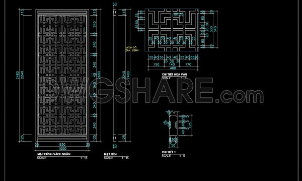 247. Free Download CNC Partition Panel CAD Drawing Detailed Design with Dimensions