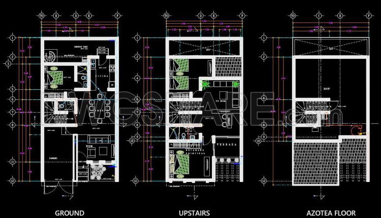 302. Free download 2-story house floor plan CAD drawing – 8m x 15m (1)