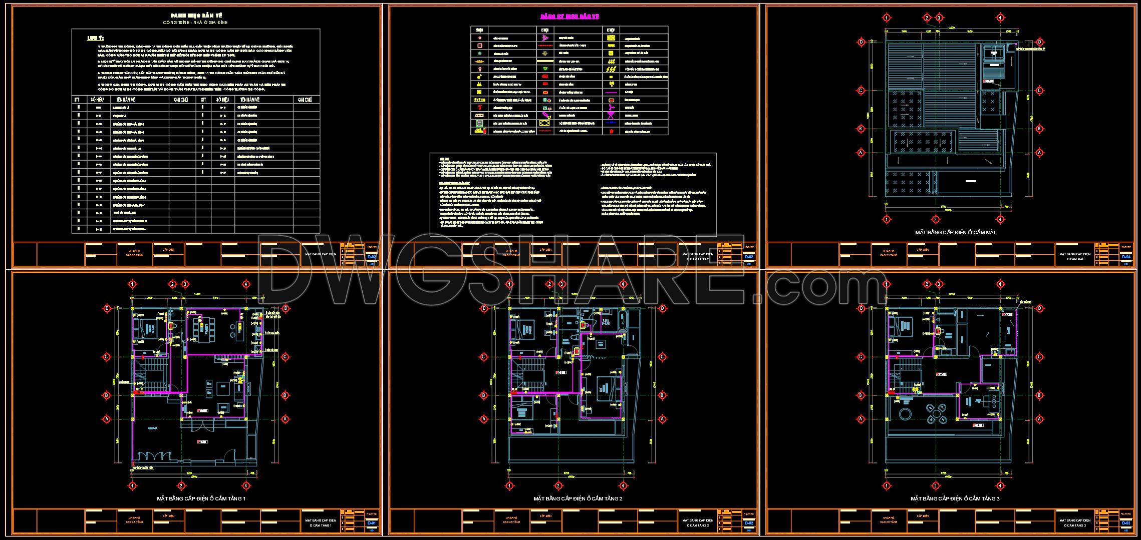 318. CAD drawings for detailed electrical designs for a 3-story townhouse (1)