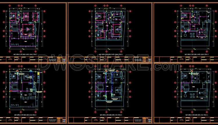 318. CAD drawings for detailed electrical designs for a 3-story townhouse (2)