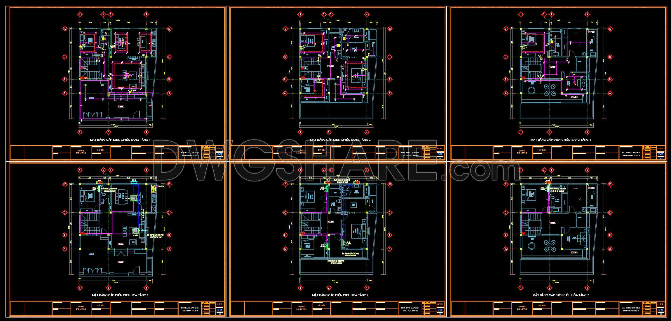 318. CAD drawings for detailed electrical designs for a 3-story townhouse (2)