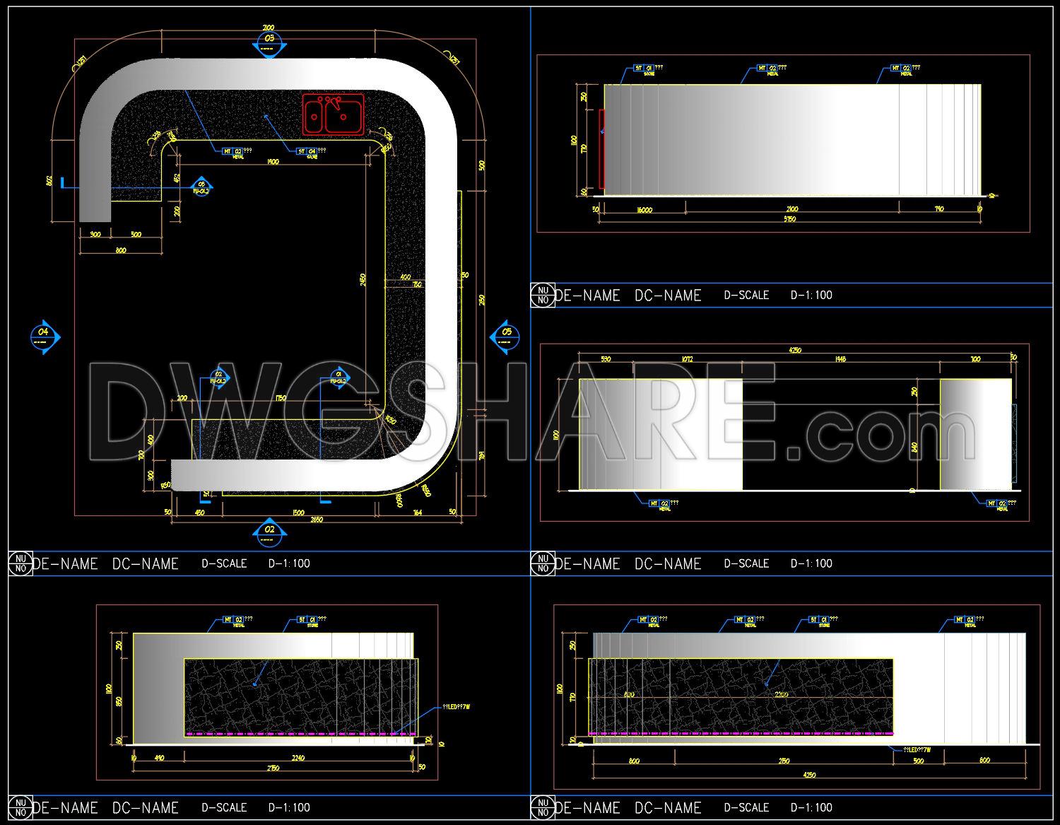 373. Detailed construction drawings of the reception counter and bar counter made of stainless steet (1)