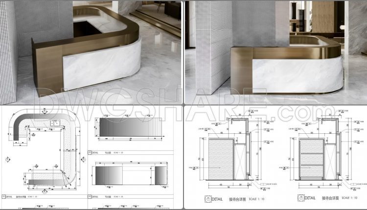 373. Detailed construction drawings of the reception counter and bar counter made of stainless steet (1)